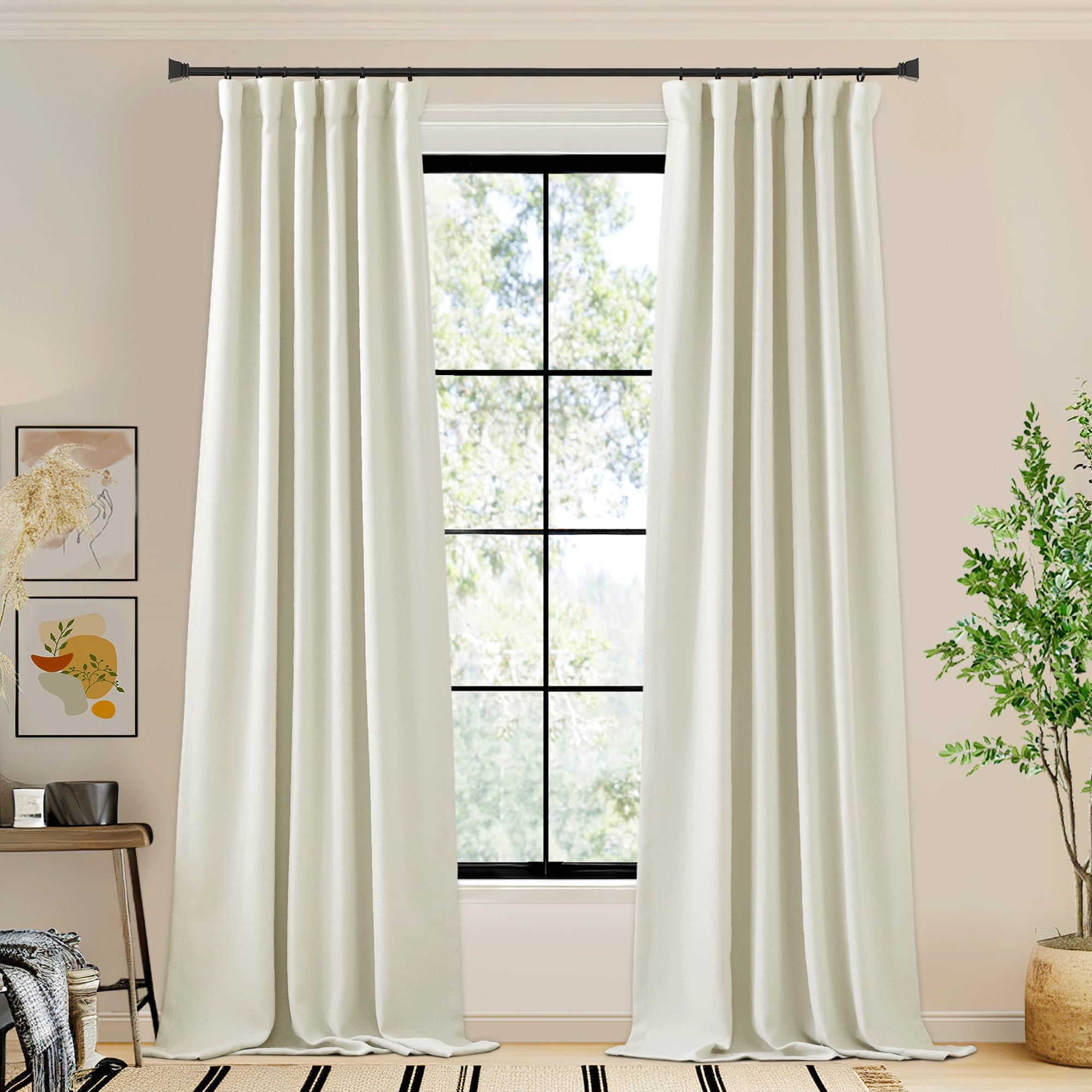 Nicetown Faux Linen Room Darkening Curtains 84 Inches Long, Rod Pocket/Back Tab/Hook Belt Thick Sound Reducing Thermal Window Tr