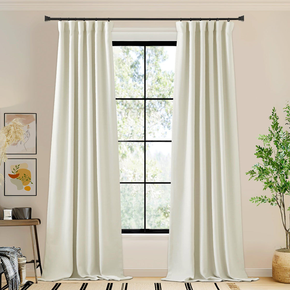 Nicetown Room Darkening Curtains 96 Inches Long For Bedroom, Rod Pocket/Back Tab/Hook Belt Thick Faux Linen Cold & Light Blockin