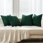 Miulee Pack Of 4 Dark Green Corduroy Decorative Throw Pillow Covers 18X18 Inch Soft Boho Striped Pillow Covers Modern Farmhouse Home Decor For Sofa Living Room Couch Bed