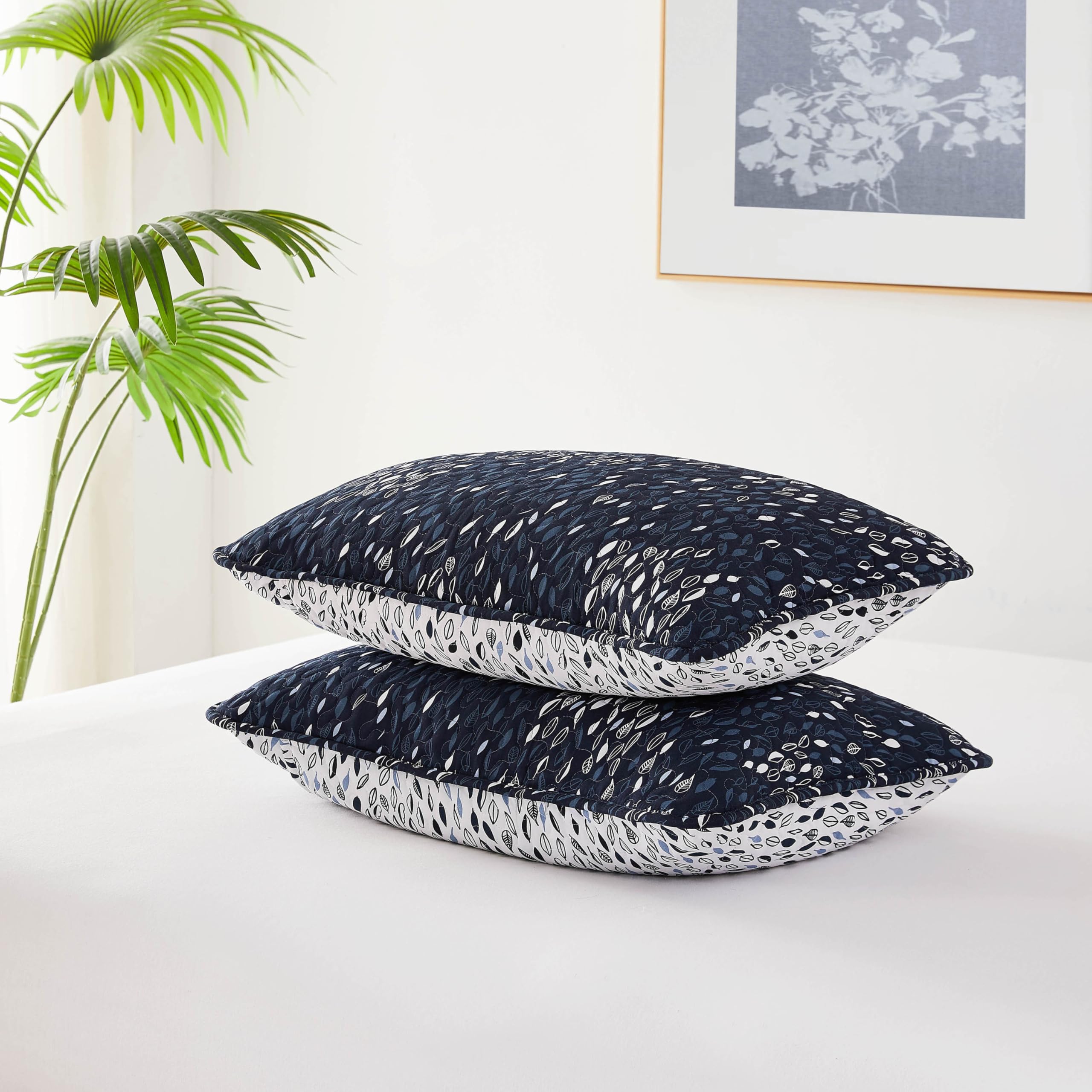 Southshore Fine Living, Inc. Floral Blue Pillow Covers 26X26 Inch Set Of 2, Euro Sham Covers, Quilted Pillow Shams 26X26 To Matc