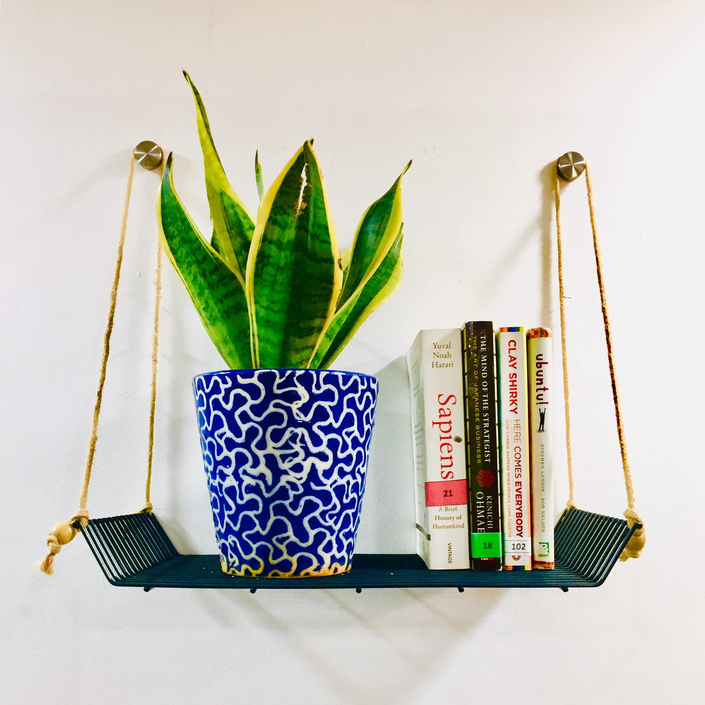 Meshable Weebill 1Tier Wall Hanging Metal Wall Shelf With Jute Rope, Home Decor Wall Shelves And Storage Racks With Elegant Des