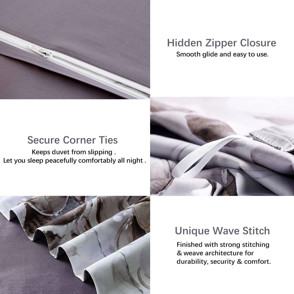 Mildly 100% Long-Staple Cotton Duvet Cover Set Cobblestone Watercolor Pattern Printed Comforter Cover 3Pcs, Ultra Soft & Breatha