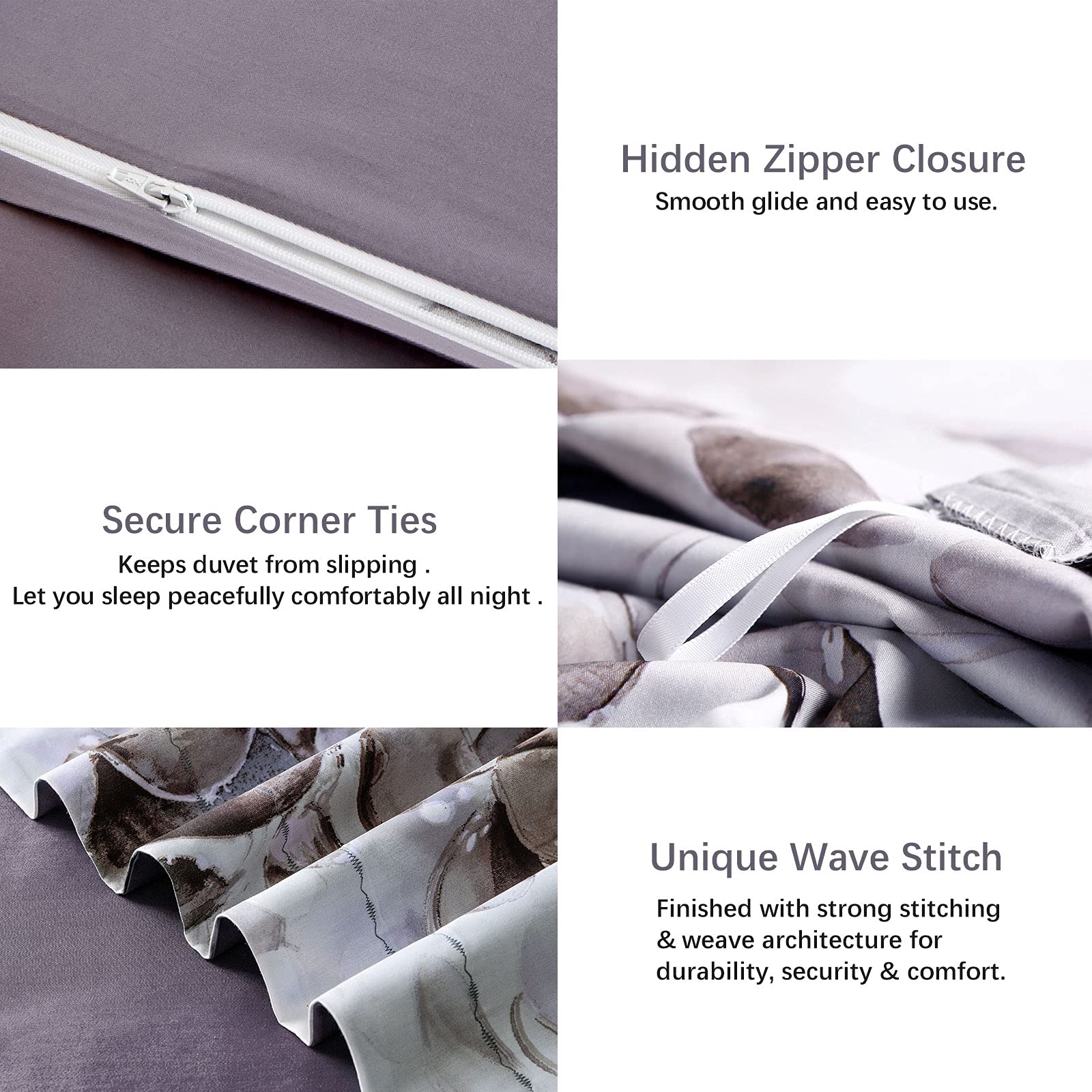 Mildly 100% Long-Staple Cotton Duvet Cover Set Cobblestone Watercolor Pattern Printed Comforter Cover 3Pcs, Ultra Soft & Breatha