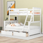 Merax Wood Bunk Bed With Drawers,Convertible Wood Bunk Bed With Ladders And Two Storage Drawers,Solid Wood Detachable Bunk Bed Frame With Ladders,Twin Over Full Size,White
