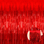 4 Pack Red Tinsel Foil Fringe Curtain Backdrop, 3.28Ft x 8.2Ft Metallic Streamers for Photo Booth Props Wedding Bridal Shower Ba