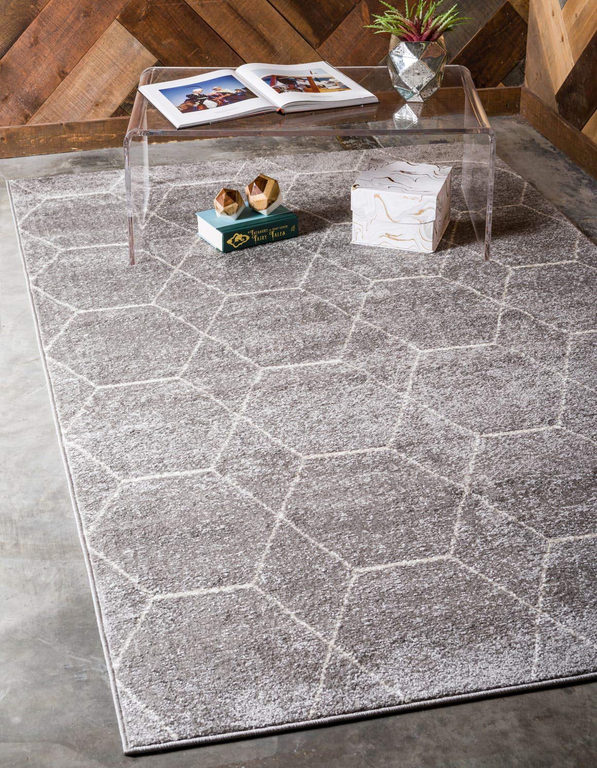 Unique Loom Trellis Frieze Collection Area Rug - Geometric (5 1 x 8, Light Gray/ Ivory)