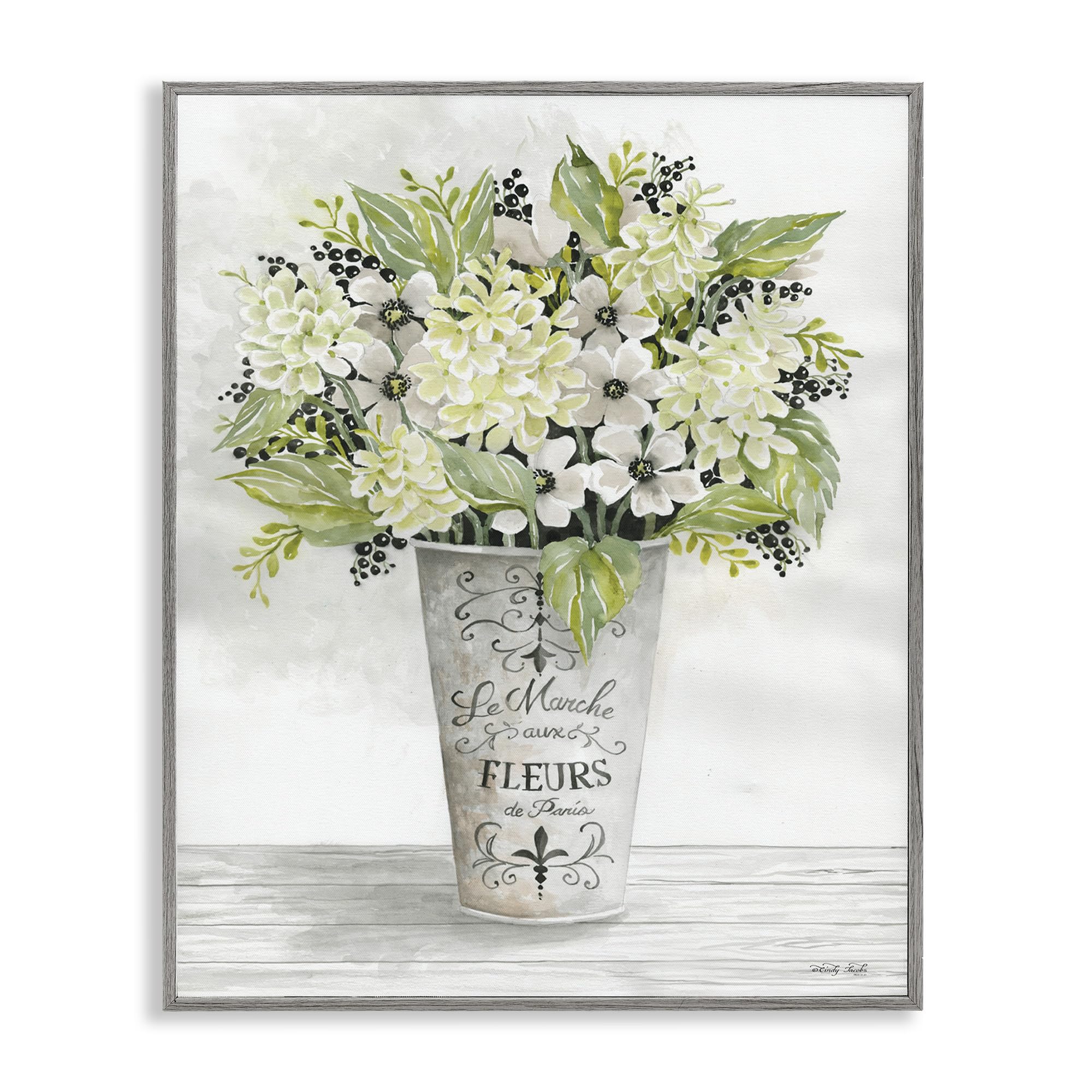 Stupell Industries French Floral Greenery Bouquet Parisian Charm Flowers Framed Giclee Art Design by Cindy Jacobs