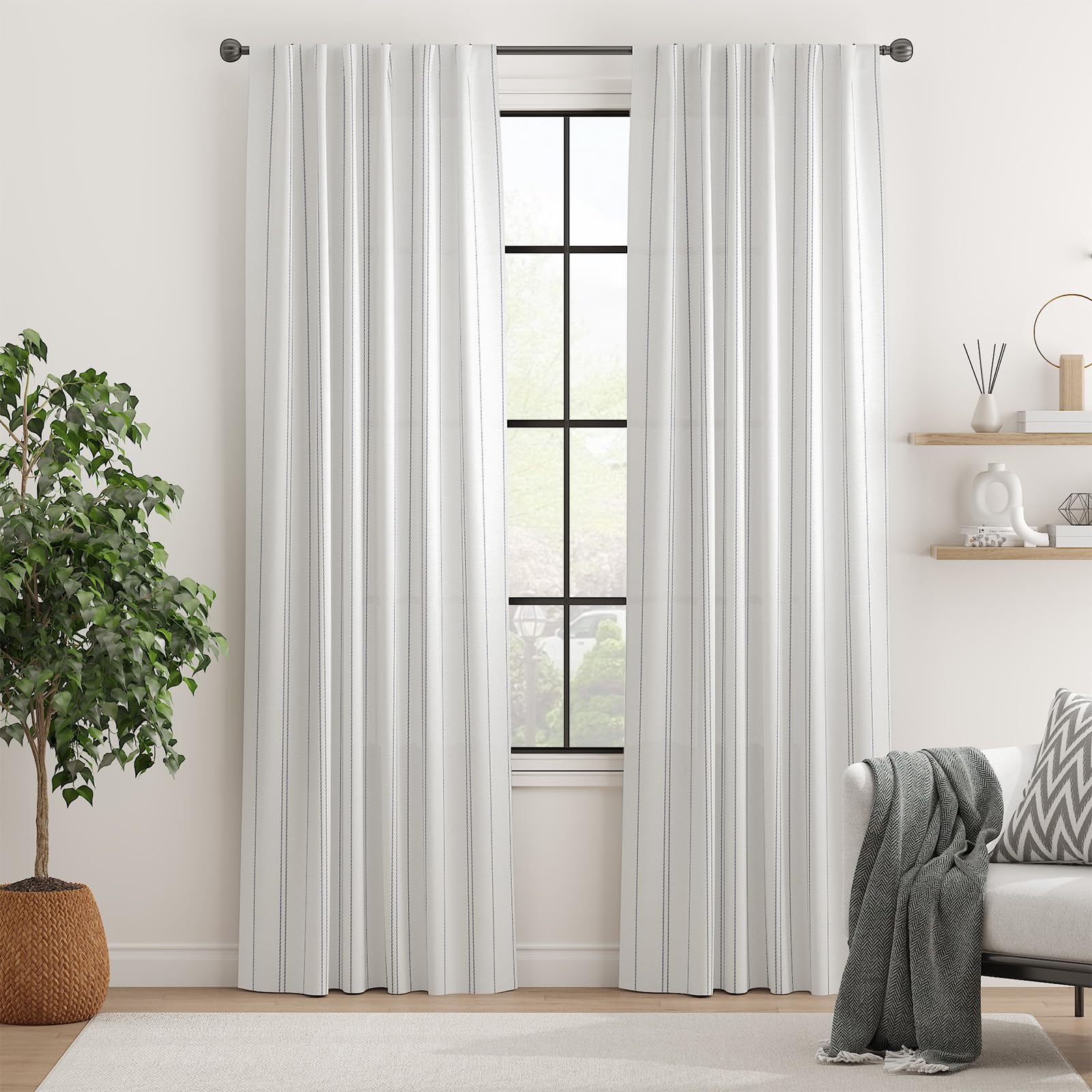Jinchan Grey And White Striped Curtains 90 Inches Long For Living Room Bedroom Grey On White Curtains Pinstripe Curtains Privacy Light Filtering Rod Pocket Modern Window Curtains Set 2 Panels