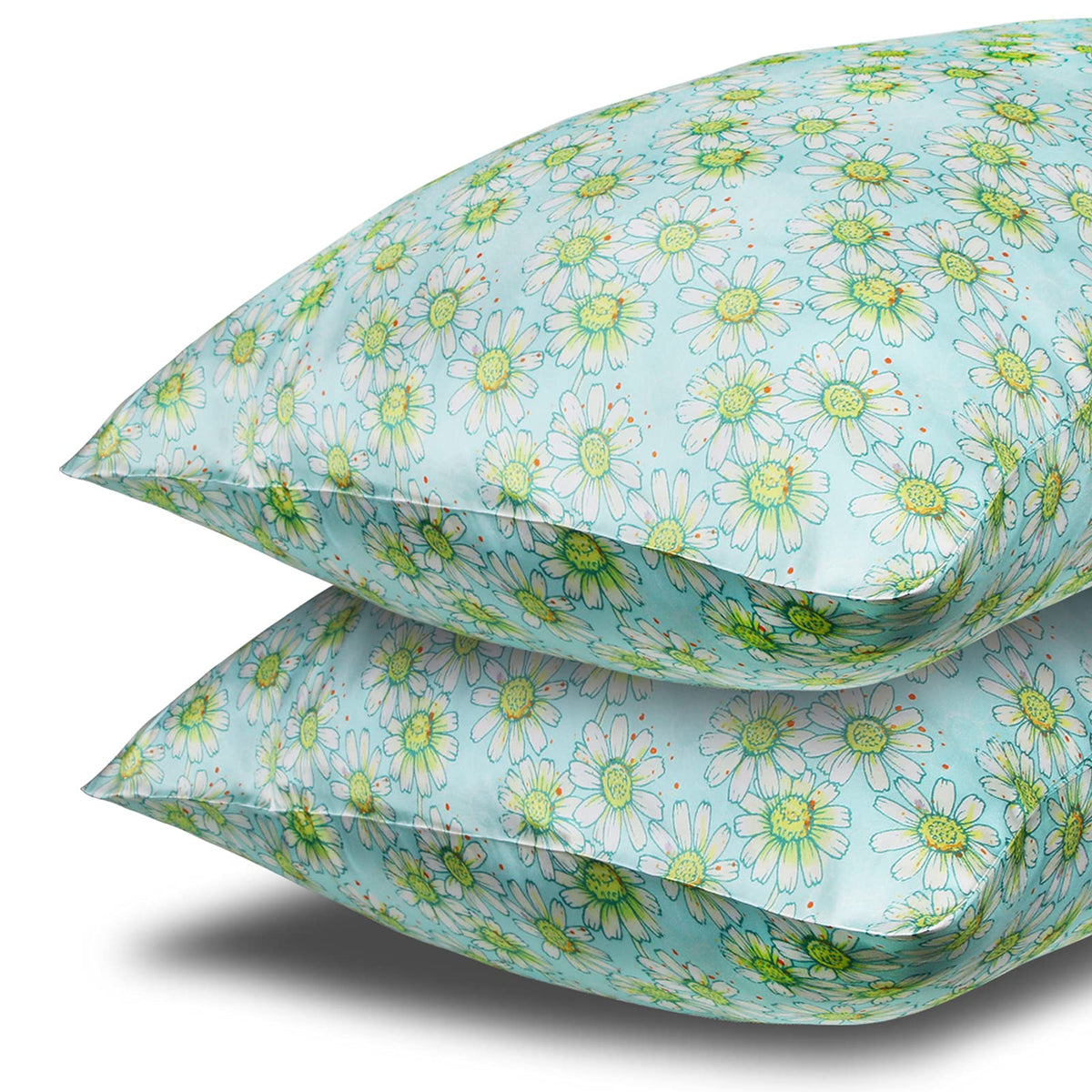 Mansphil Mint Green Flower Silk Pillowcase Queen Size, Daisy Print Pattern, 22 Momme Mulberry Silk Pillow Cases Cover Zipper Clo