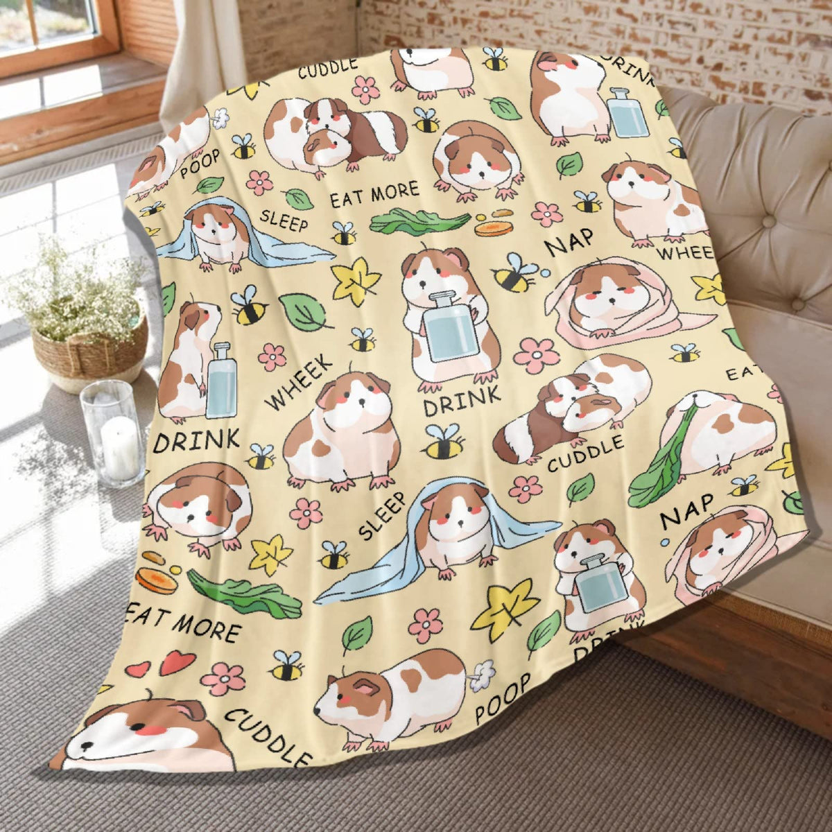 Cute Guinea Pig Blanket Gifts For Kids,Funny Guinea Pigs Daily Print Throw,Soft Flannel Plush Quilt For Bed Sofa Couch Chair Roo