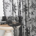 SEEKRIGHT Black Lace Curtains 45 Inch Length Sheer Floral Curtains for Kitchen Cafe Rod Pocket Light Filtering Small Window Vict