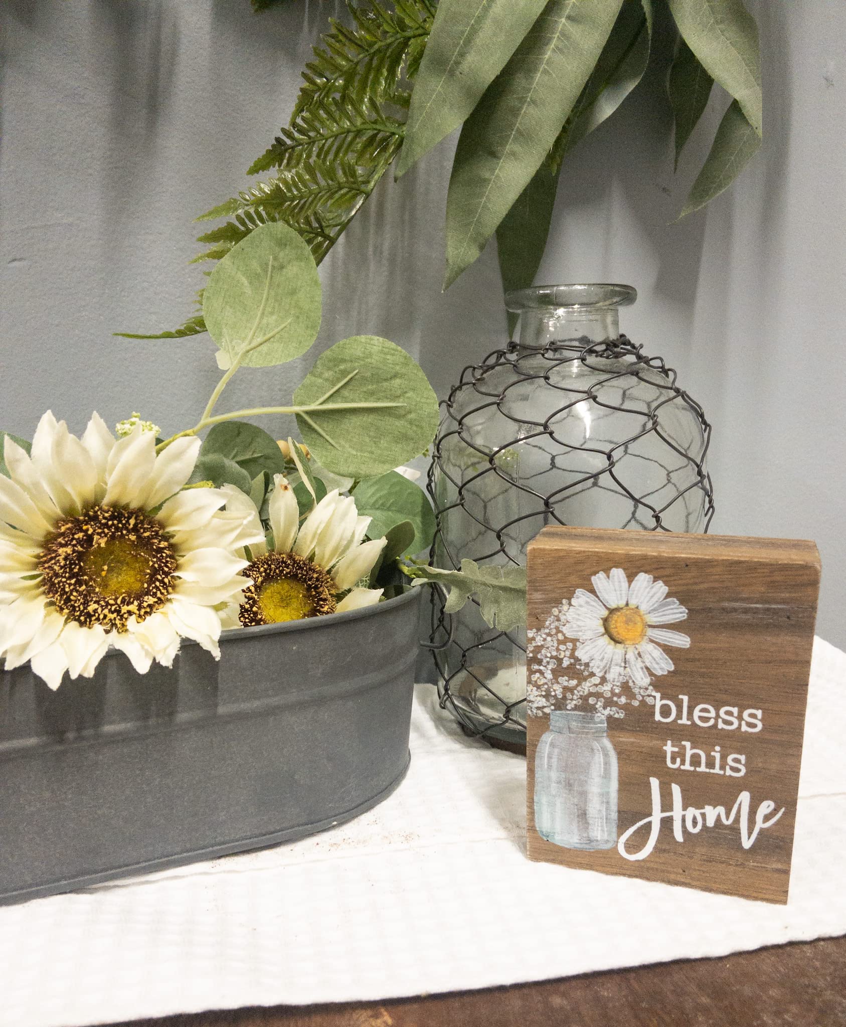 Inspirational Wood Grain Mini Block Sign, 4' (Bless This Home)