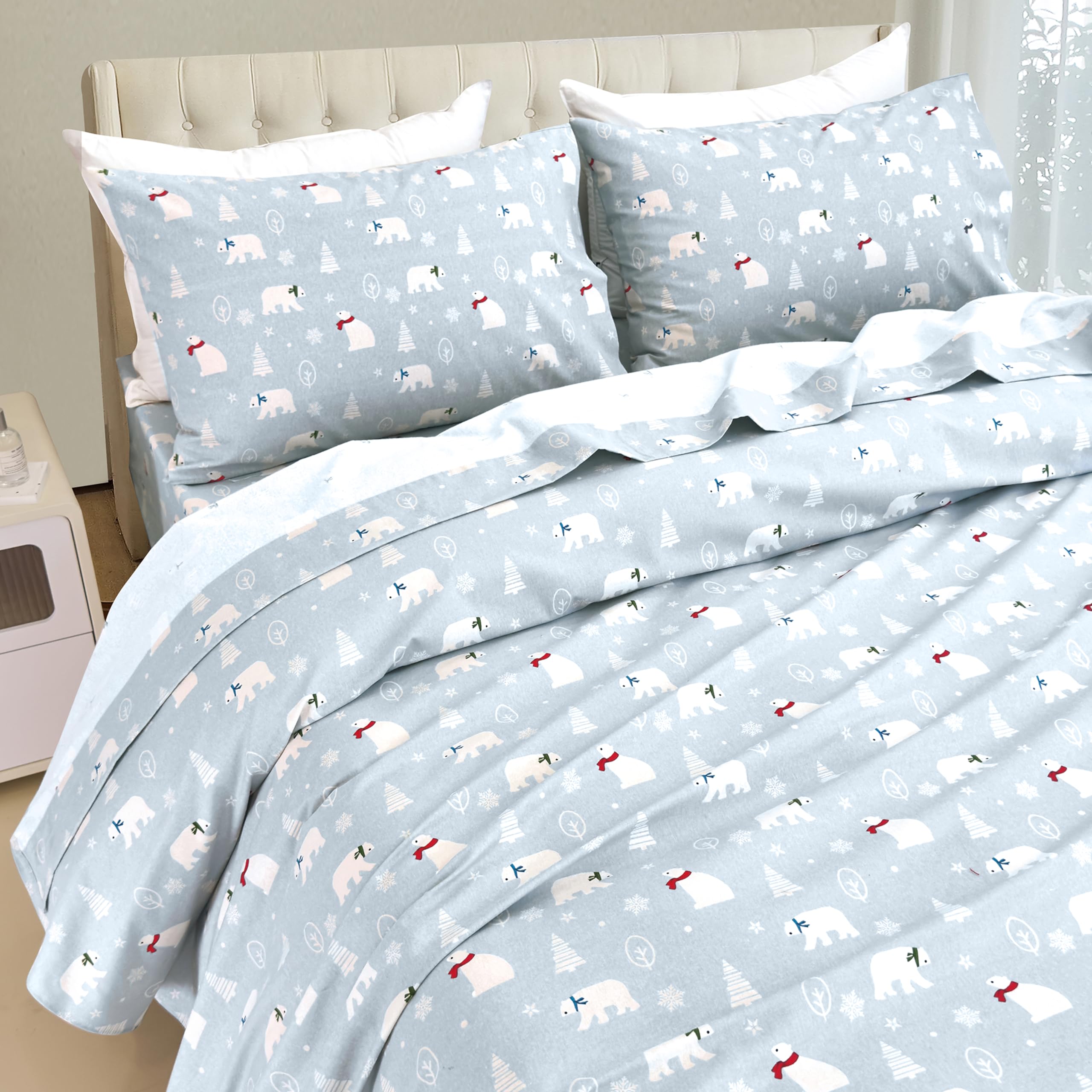 Elegant Comfort Ultra Soft 4-Piece 100% Turkish Cotton Flannel Sheet Set - Holiday Christmas Flannel Sheets, Warm And Cozy Premium Quality, Deep Pocket Fitted Sheet- Twin, Polar Scarves