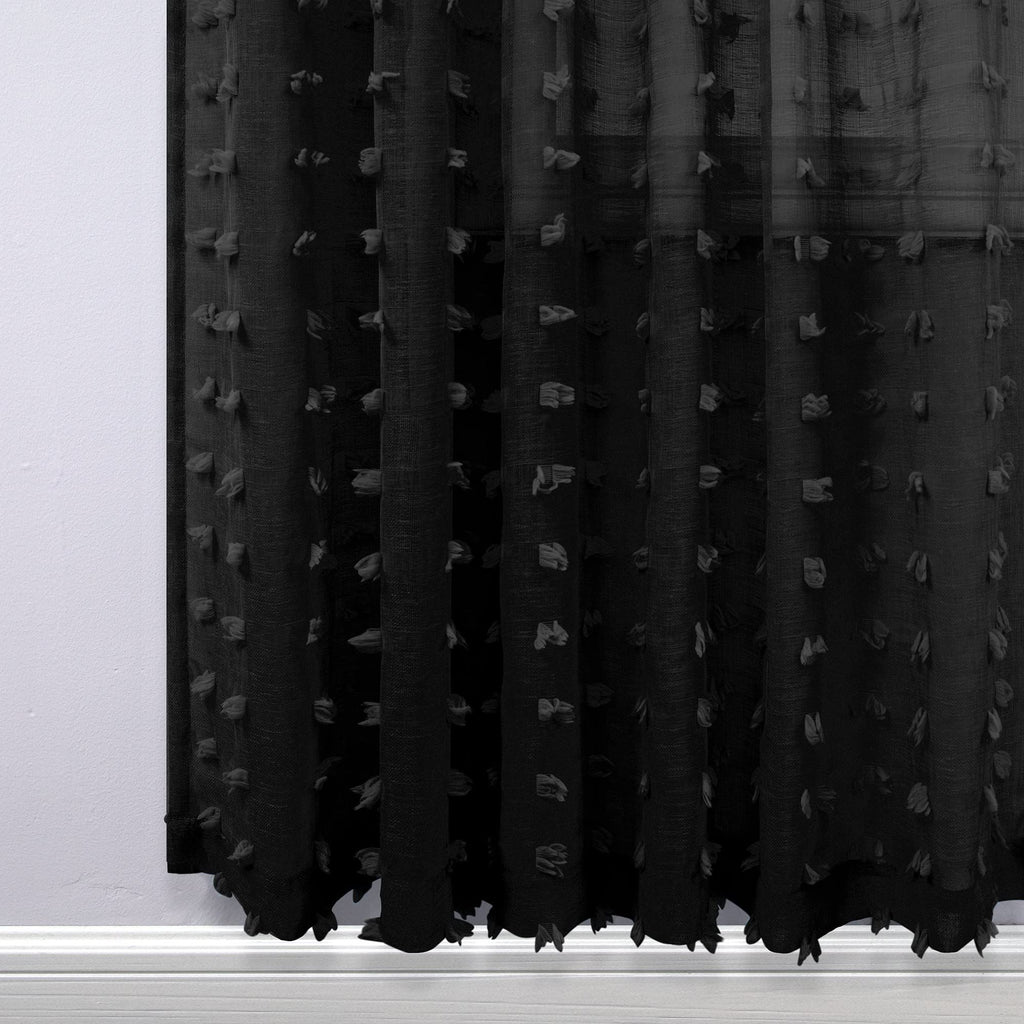108 Inches Extra Long Black Curtain Panels Drapes For Living Room Back Tab Rod Pocket Pom Pom Tufted Floral Textured Semi Sheer Curtains For Bedroom Large Tall Window High Ceiling To Floor 9Ft