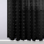 108 Inches Extra Long Black Curtain Panels Drapes For Living Room Back Tab Rod Pocket Pom Pom Tufted Floral Textured Semi Sheer Curtains For Bedroom Large Tall Window High Ceiling To Floor 9Ft
