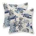 Golianda Nautical Coastal Pillow Covers 18X18 Set Of 2 Beach Themed Ocean Coral Sea Turtle Decorative Throw Pillows Blue Outdoor