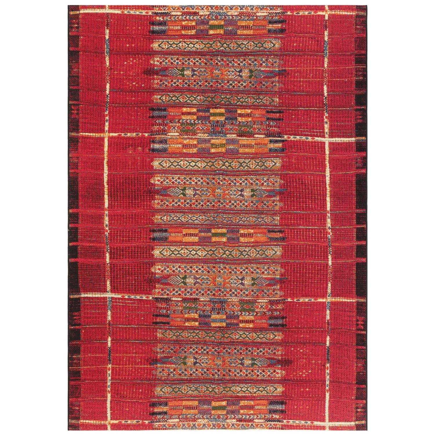 Liora Manne Marina Low Profile Durable Indoor/Outdoor Woven Rug- Tribal Stripe Red 1'11' X 7'6'