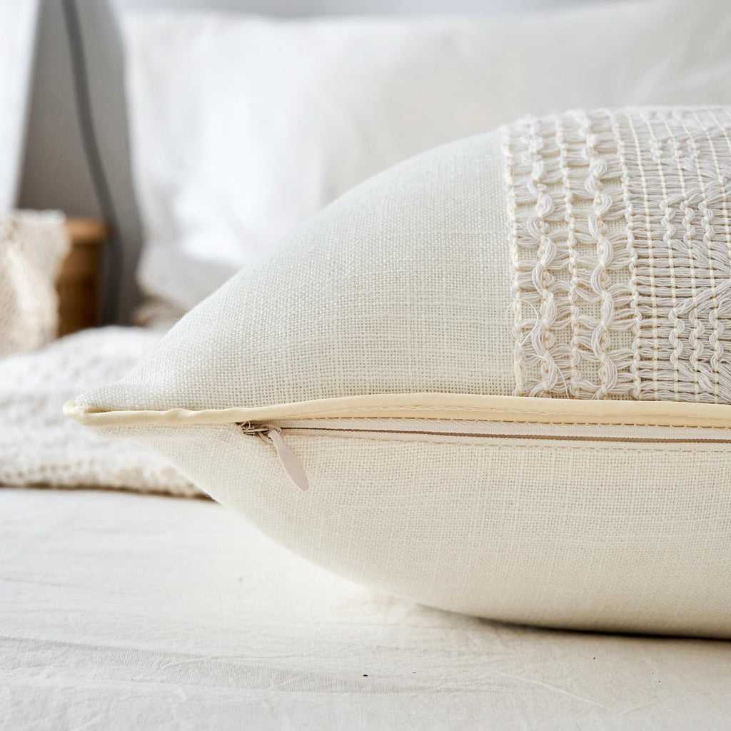 Mayler Yee Throw Pillow Covers Set Of 2 For Boho Living Room, Soft Cotton & Linen, Macrame Lumbar Pillow Cases For Sofa Bed Couc