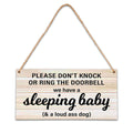 B06 Baby Sleeping Sign - Do Not Knock Or Ring Doorbell, Rustic Hanging Sign For Front Door, Nursery Home Bedroom