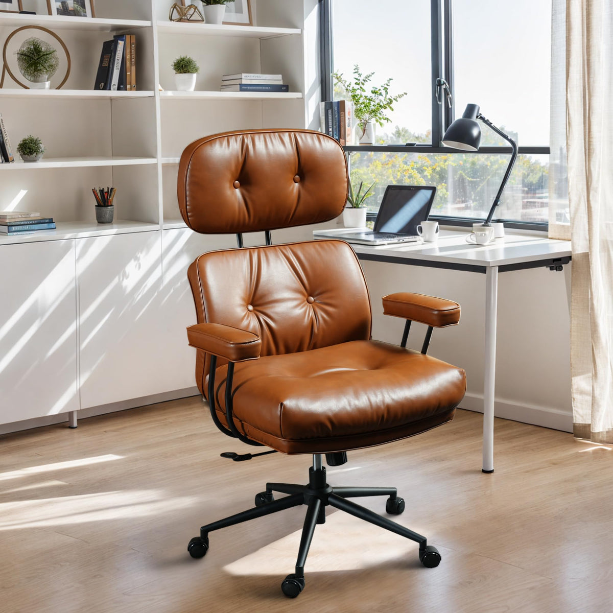 Caodoc Big And Tall Office Chair, 300Lbs Pu Leather Executive Chair Whit Lumbar Support, Managerial Home Desk, Heavy Duty High B