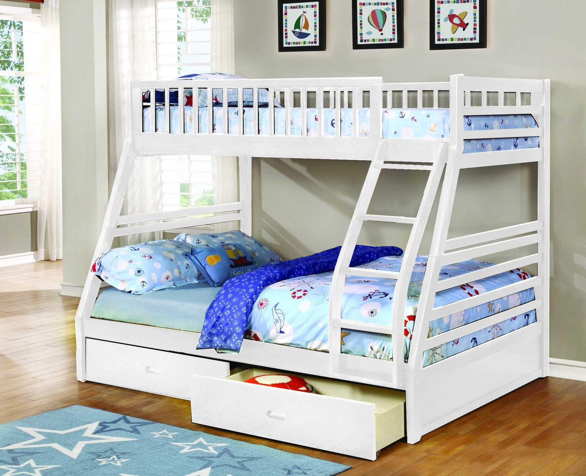 78'.75' X 42'.5-57'.25' X 65' White Manufactured Wood and Solid Wood Twin/Full Bunk Bed with 2 Drawers