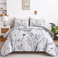 Dobuyly Floral Quilt Queen Size Set, Grey And White Botanical Queen Quilt Bedding Set 3 Pieces Soft Lightweight Microfiber Bedsp
