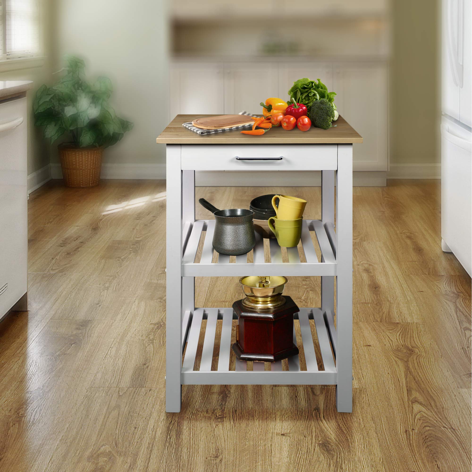 Casual Home Sunrise (Small) with Solid Harvest Hardwood Top Kitchen Island, 22.75&quot;W, Natural&White