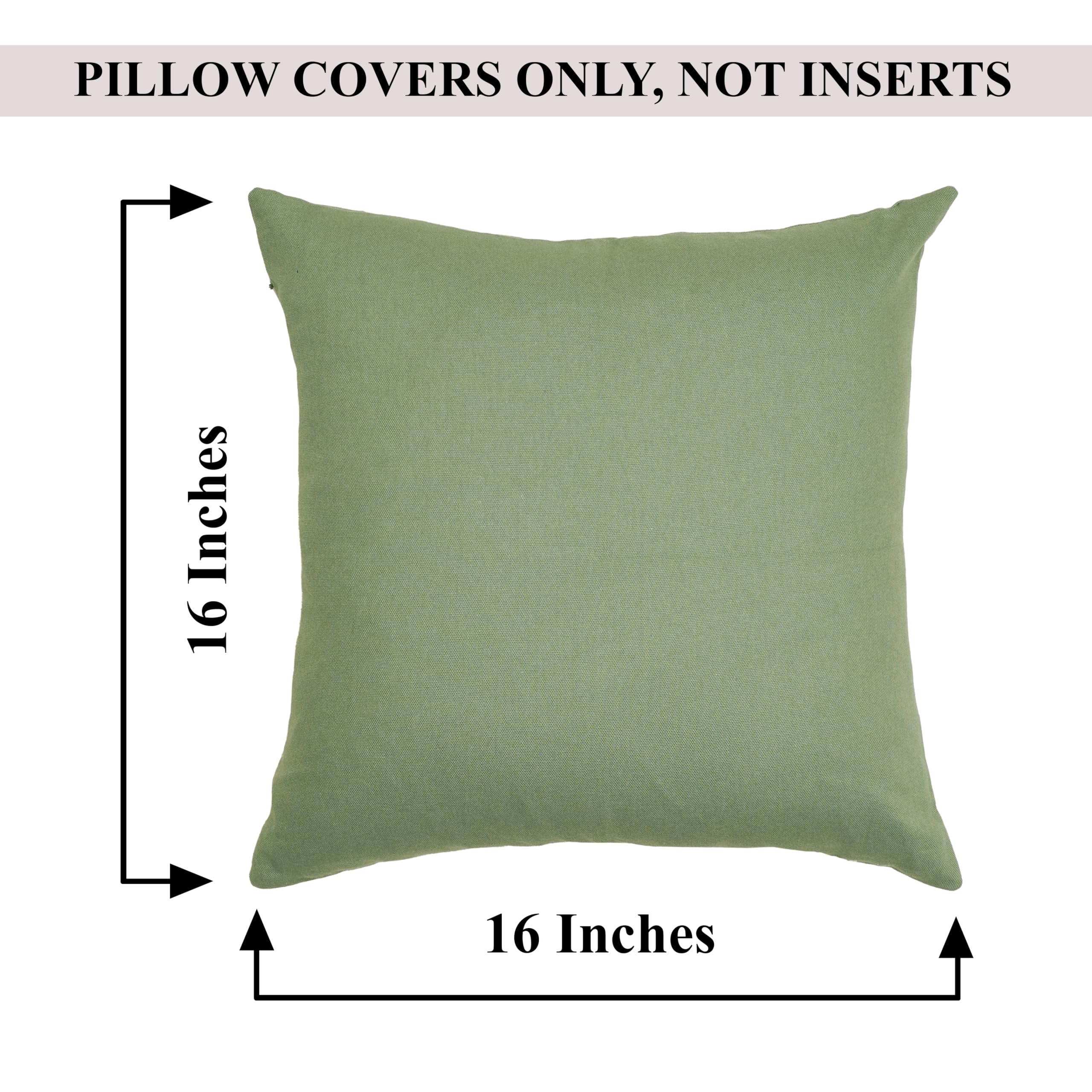 Rely+ Cotton Throw Pillow Covers 16X16 Inchs Set Of 2 Sage Green Decorative Zippered Cases For Couch Bedroom Sofa Farmhouse Livi
