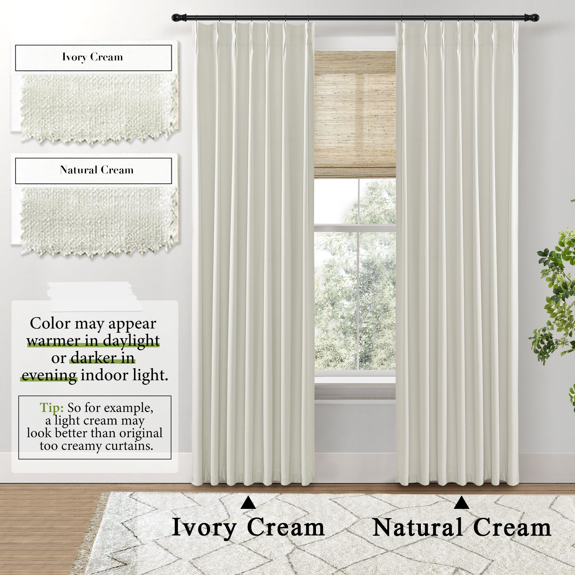 Blackout Curtains Drapes 84 Inch Length 2 Panels Set Linen Farmhouse Curtains For Living Room,Pinch Pleated Black Out Curtain For Bedroom Window Treatments Cortinas Para Sala,By Size 84 Long,Cream