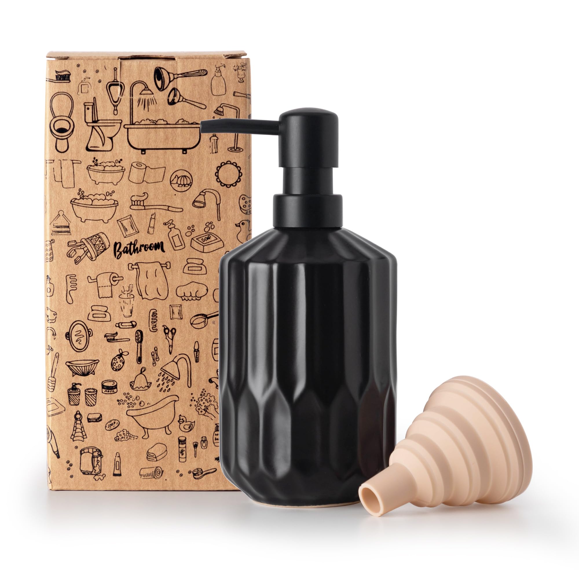 Fun Elements Bathroom Soap Dispenser Set, 16 OZ Ceramic Hand Soap Dispenser for Bathroom, Luxurious Hand and Dish Soap Dispenser