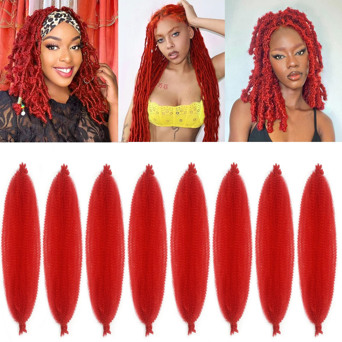 Springy Afro Twist Hair 36 Inch 8 Packs Red Marley Hair Pre-fluffed Spring Twist Hair Twisted Up Kinky Twist Cuban Twist Crochet