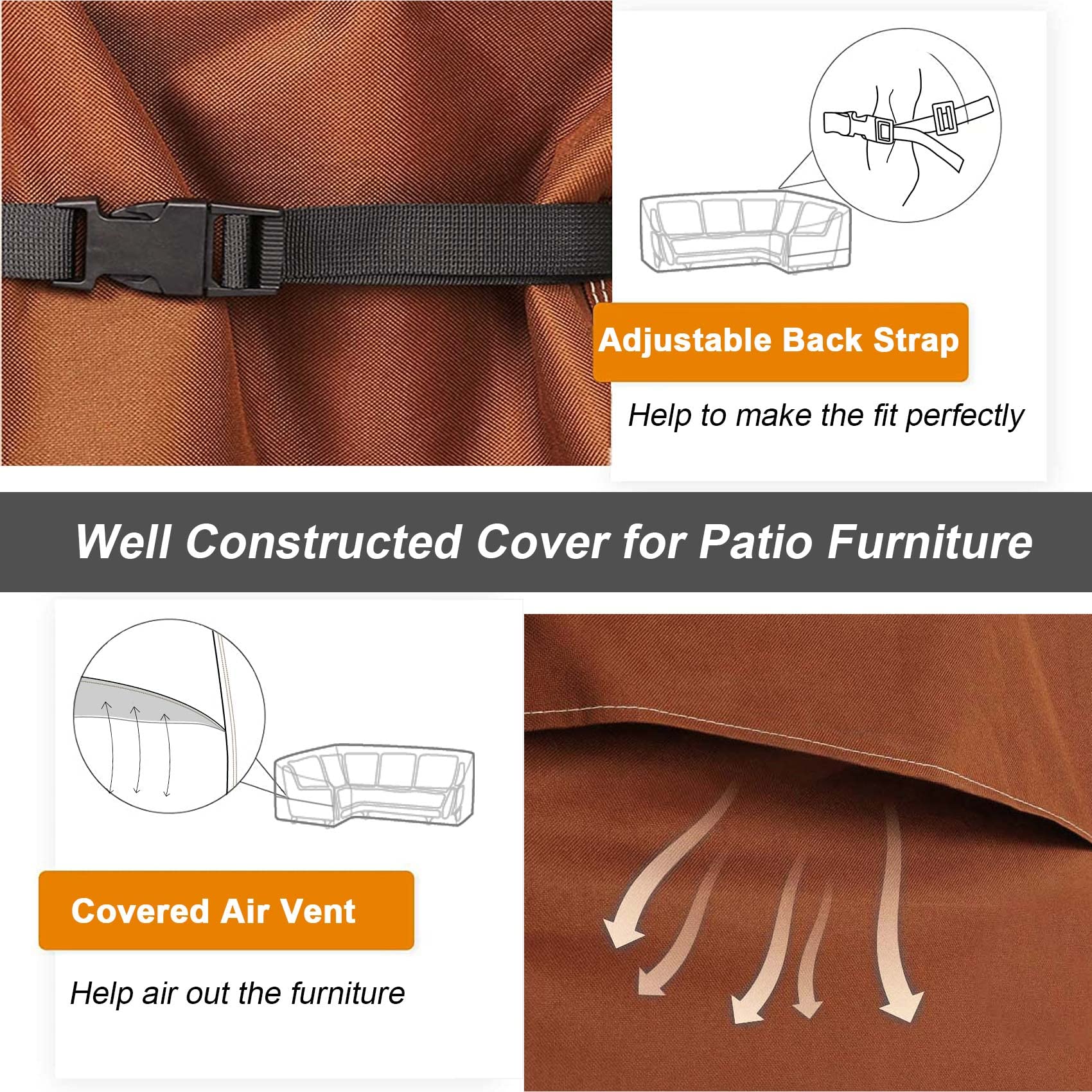 Nettypro Patio V-Shaped Sectional Lounge Set Cover Waterproof (V-100 Lx100 Dx30 H)