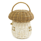 KOLWOVEN Mushroom Rattan Storage Basket with Lid - Mouse in a Box House- Small Doll house- Decorative Hand Woven Shelf Organizer