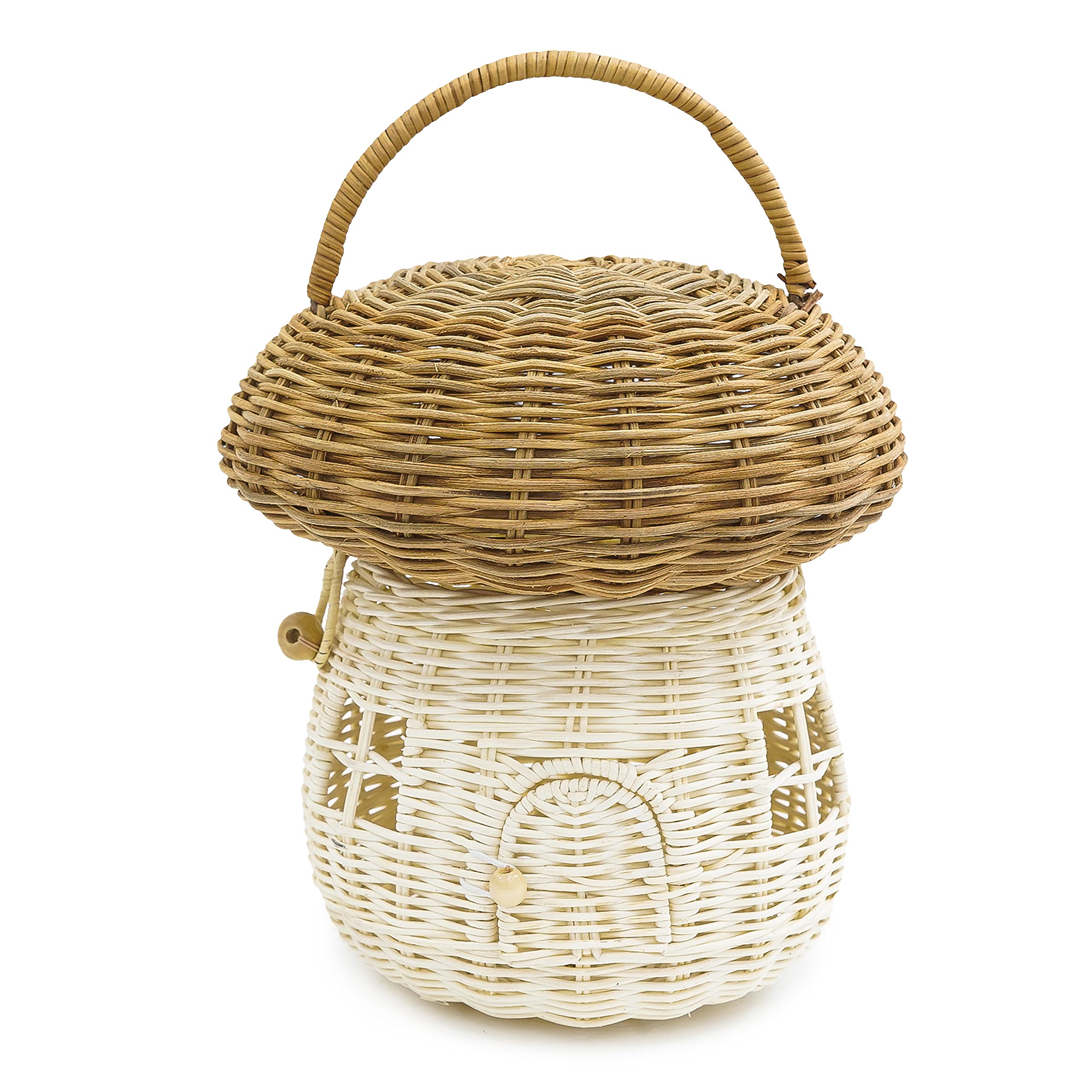 KOLWOVEN Mushroom Rattan Storage Basket with Lid - Mouse in a Box House- Small Doll house- Decorative Hand Woven Shelf Organizer