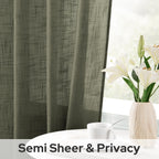 Homeideas Olive Green Linen Sheer Curtains 63 Inches Long 2 Panels Textured Semi Sheer Curtains Farmhouse Curtains Sheer Privacy