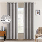 Miulee Linen Texture Curtains For Bedroom Solid 100% Blackout Thermal Insulated Greyish White Curtains Grommet Room Darkening Curtains/Draperies For Living Room Nursery 52X96 Inch (2 Panels)