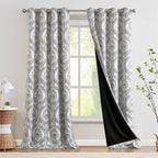 Jinchan 100% Blackout Curtains 108 Inch Length 2 Panels Blue Damask Medallion Window Curtains For Bedroom Extra Long Grommet Thermal Insulated Drapes For Living Room Vintage Window Treatments Set