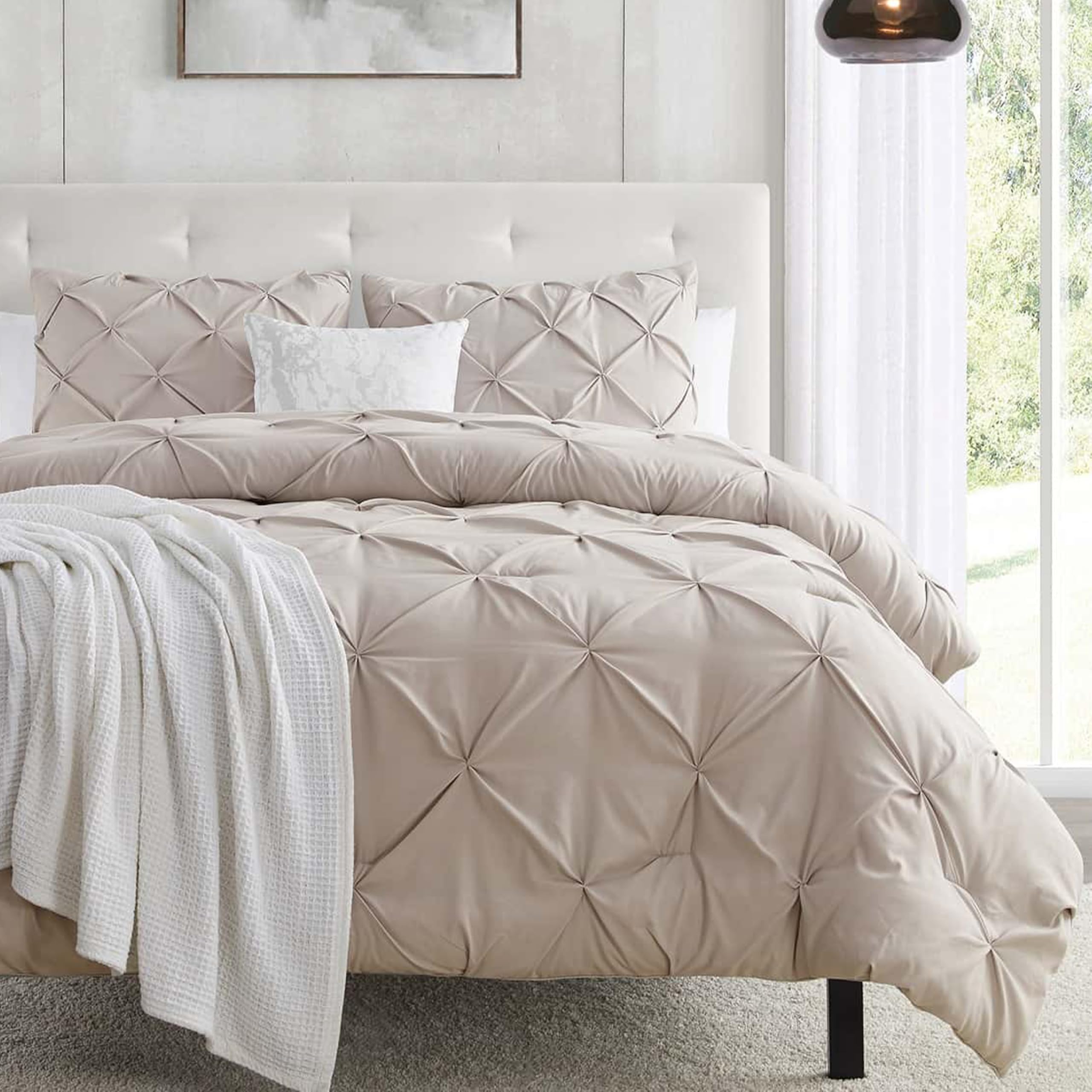 Nestl Taupe Duvet Cover King Size - Soft Double Brushed Duvet Set with Button Closure & Corner Ties, 3 Piece Luxurious Pinch Pleated Duvet Cover Set 104x90 Inches with 2 Pillow Shams