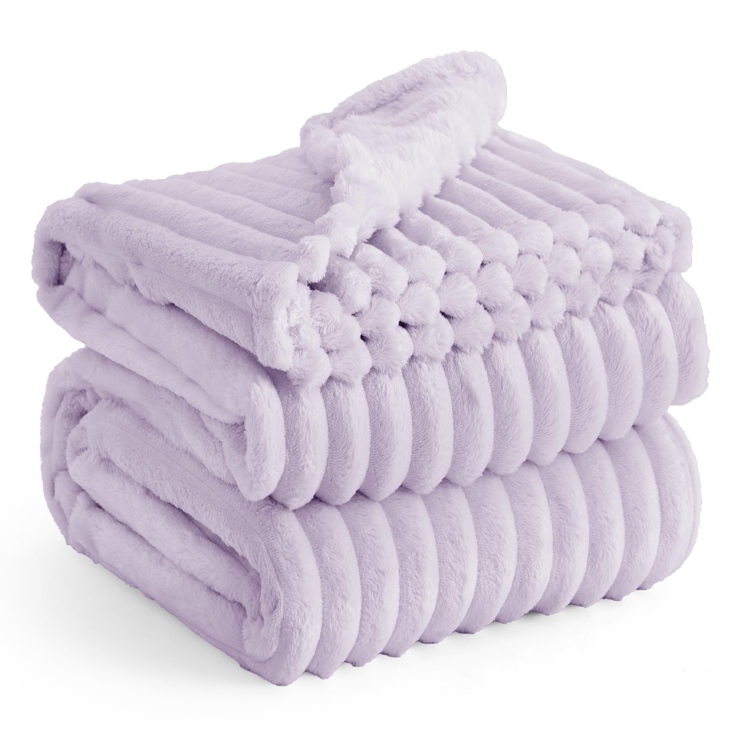 Bedsure Lavender Fog Fleece Blanket For Couch - Super Soft Cozy Queen Blankets For Women, Cute Small Blanket For Girls, 90X90 In