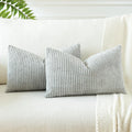 Otostar Boho Decorative Throw Pillow Covers 16 X 24 Inch Soft Corduroy Solid Striped Pillow Covers Lumbar Cushion Case Couch Pillowcases For Sofa Bed Home Decor Pack Of 2 (Grey Blue)