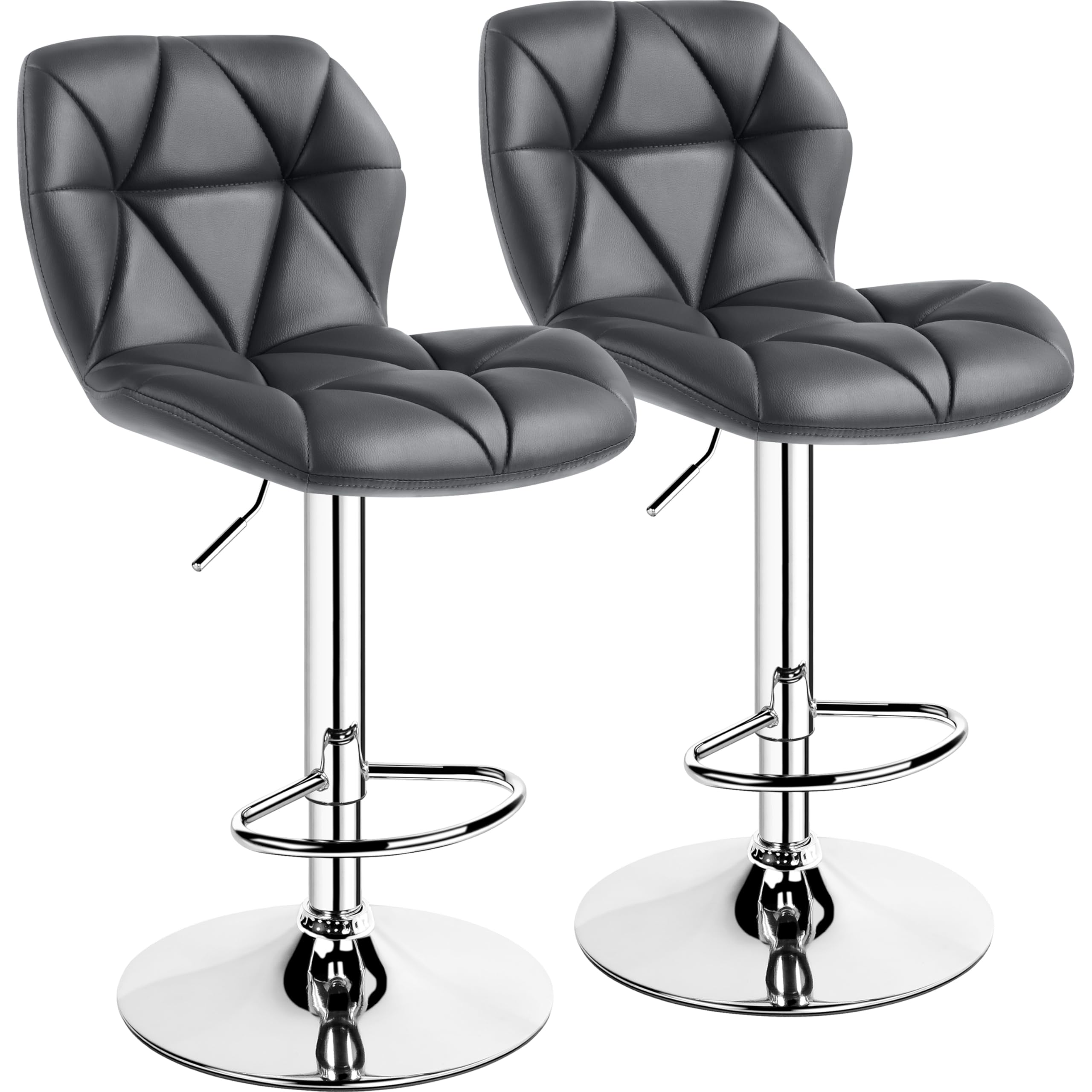 Yaheetech Grey Bar Stools Set Of 2, Pu Leather Bar Chairs With Backrest, Height Adjustable Swivel Island Stools For Bar, Kitchen Counter, Grey