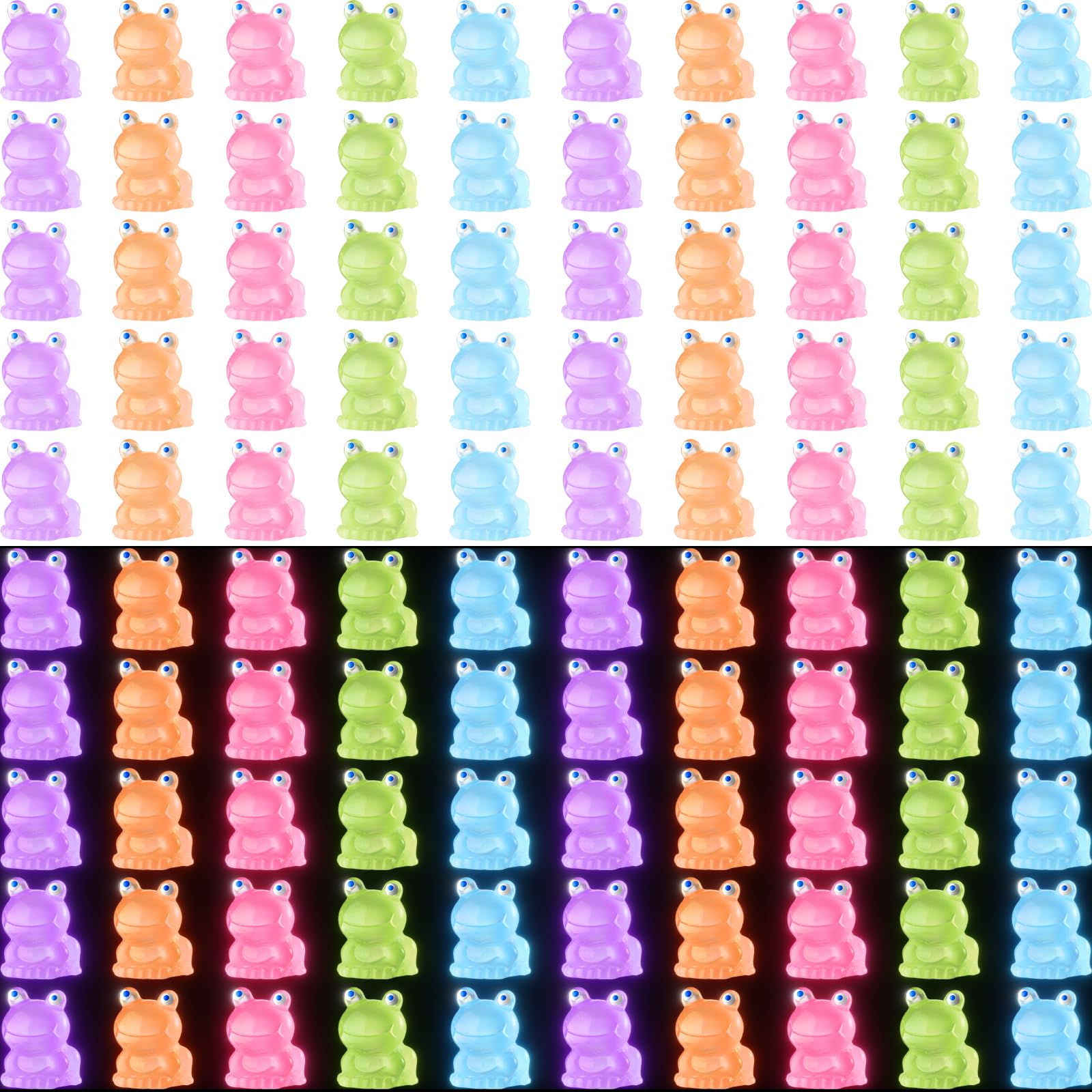 Huwena 200 Pcs Luminous Mini Resin Frogs Glow In The Dark Miniature Figurines Frogs Garden Animals Miniature Luminous For Garden