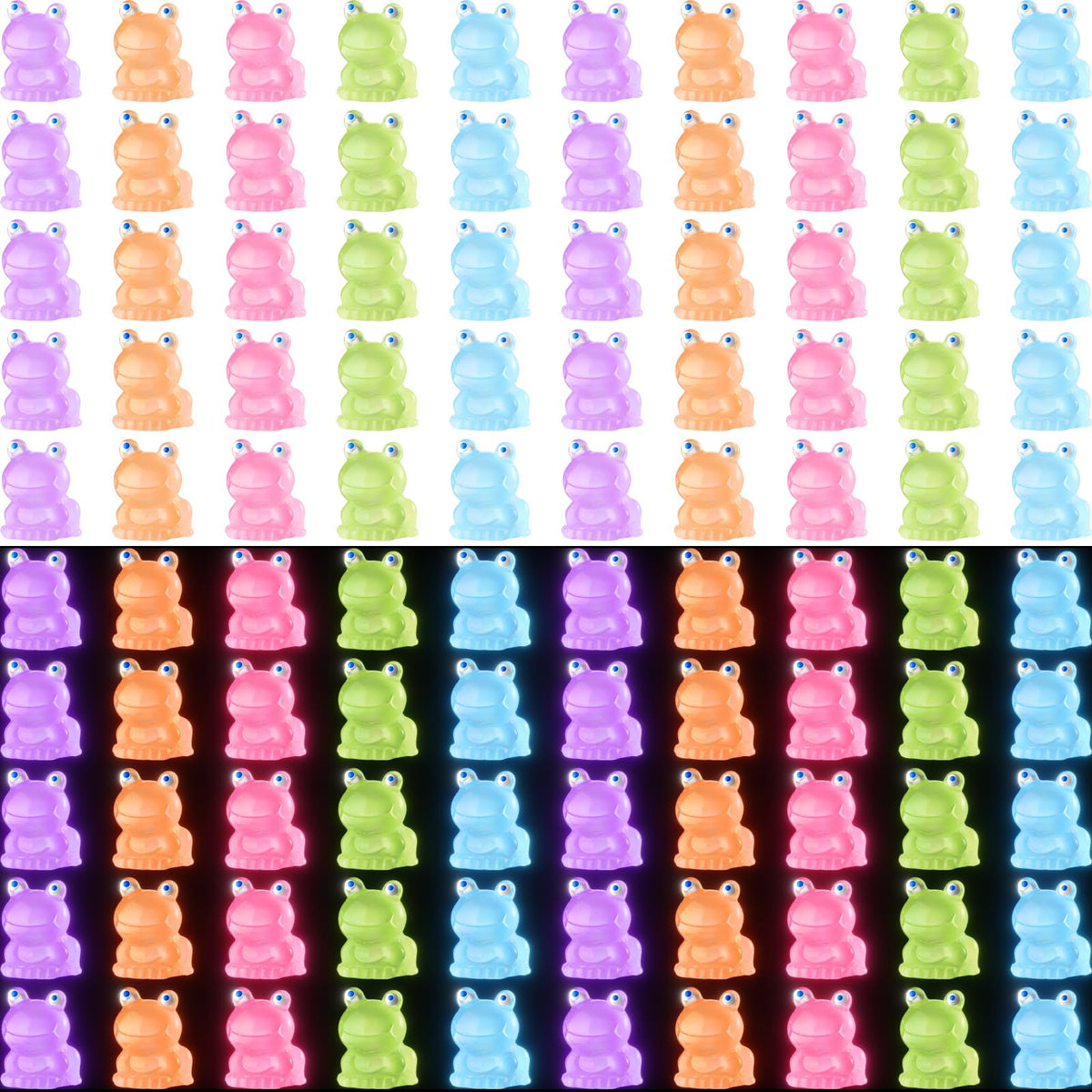 Huwena 200 Pcs Luminous Mini Resin Frogs Glow In The Dark Miniature Figurines Frogs Garden Animals Miniature Luminous For Garden