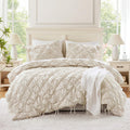 Intelligent Design King Comforter Set - Ivory Lily Puffy Floral Shabby Chic Boho Bedding Comforter Set, Pinch Pleat Bedding Sets