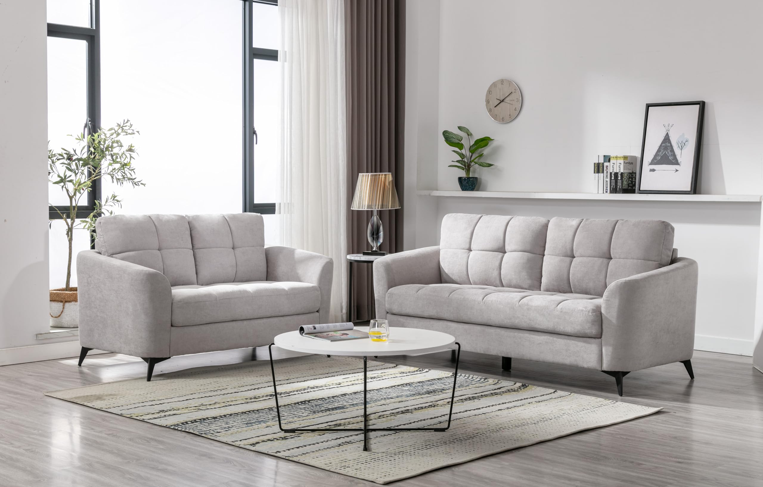 Lilola Home Callie Light Gray Velvet Fabric Sofa Loveseat Living Room Set