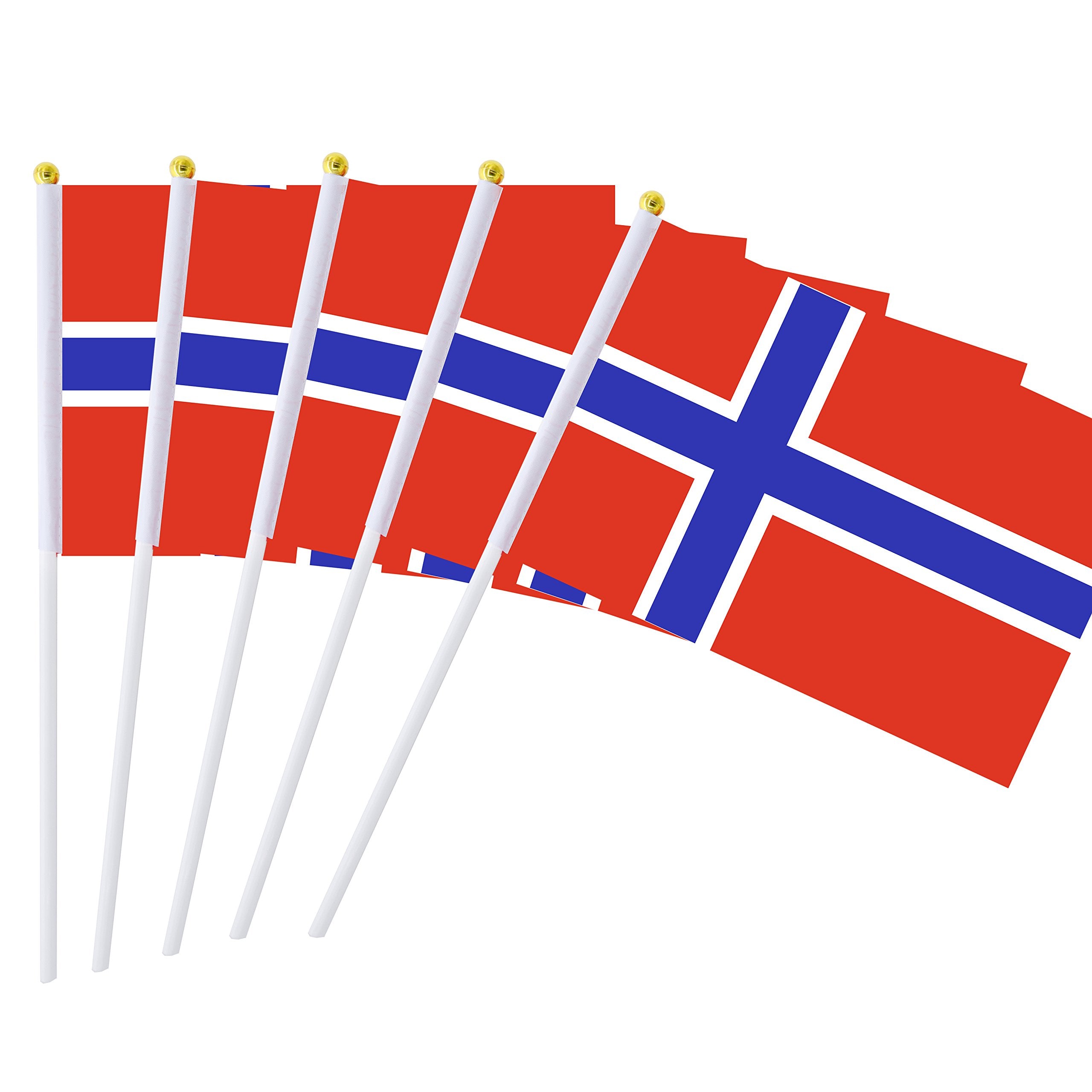 25 Pack Hand Held Small Mini Flag Norway Flag Norwegian Flag Stick Flag Round Top National Country Flags,Party Decorations Suppl