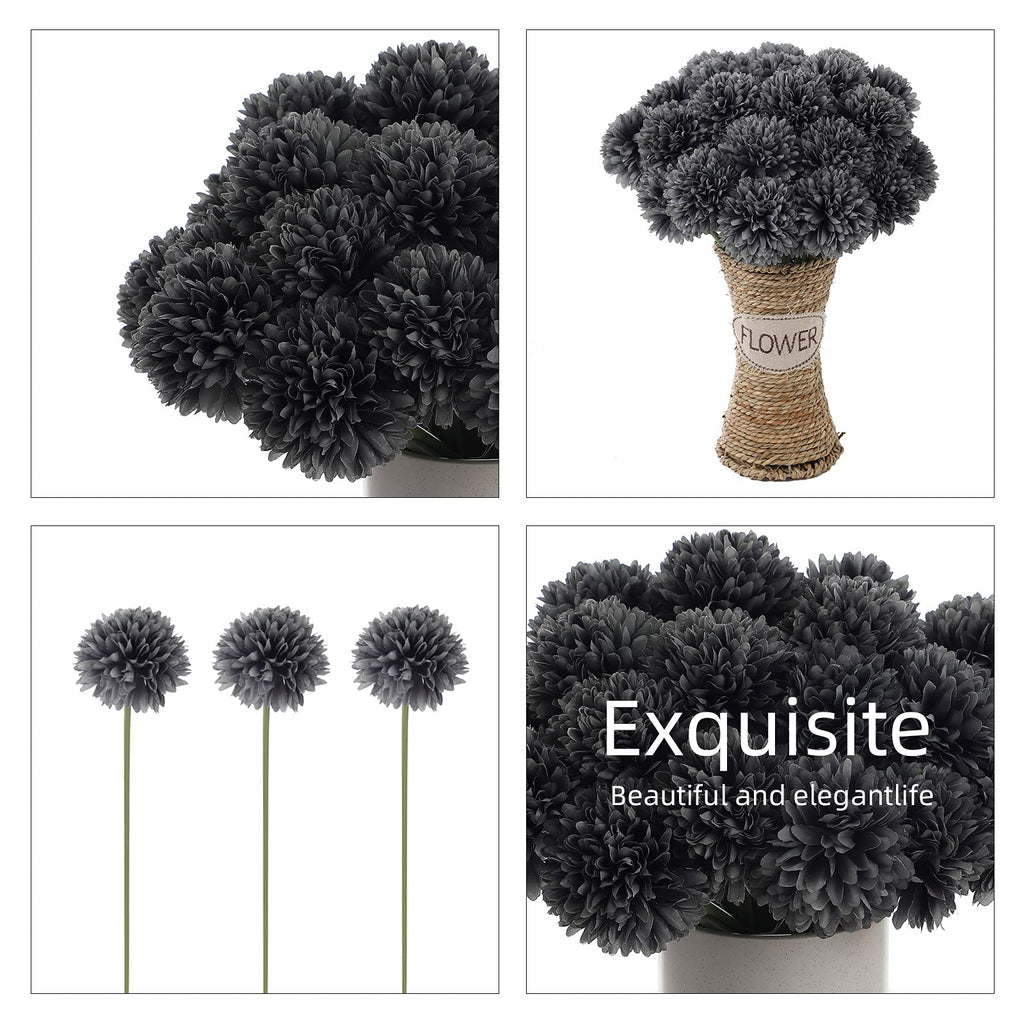 Kimura'S Cabin Black Silk Flowers Artificial Hydrangea Chrysanthemum Ball Flowers Bouquets 15Pcs For Home Dining Table Core Hall