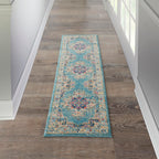 Nourison Passion Light Blue 1'10'' X 6' Area -Rug, Boho, Traditional, Easy -Cleaning, Non Shedding, Bed Room, Living Room, Hallw
