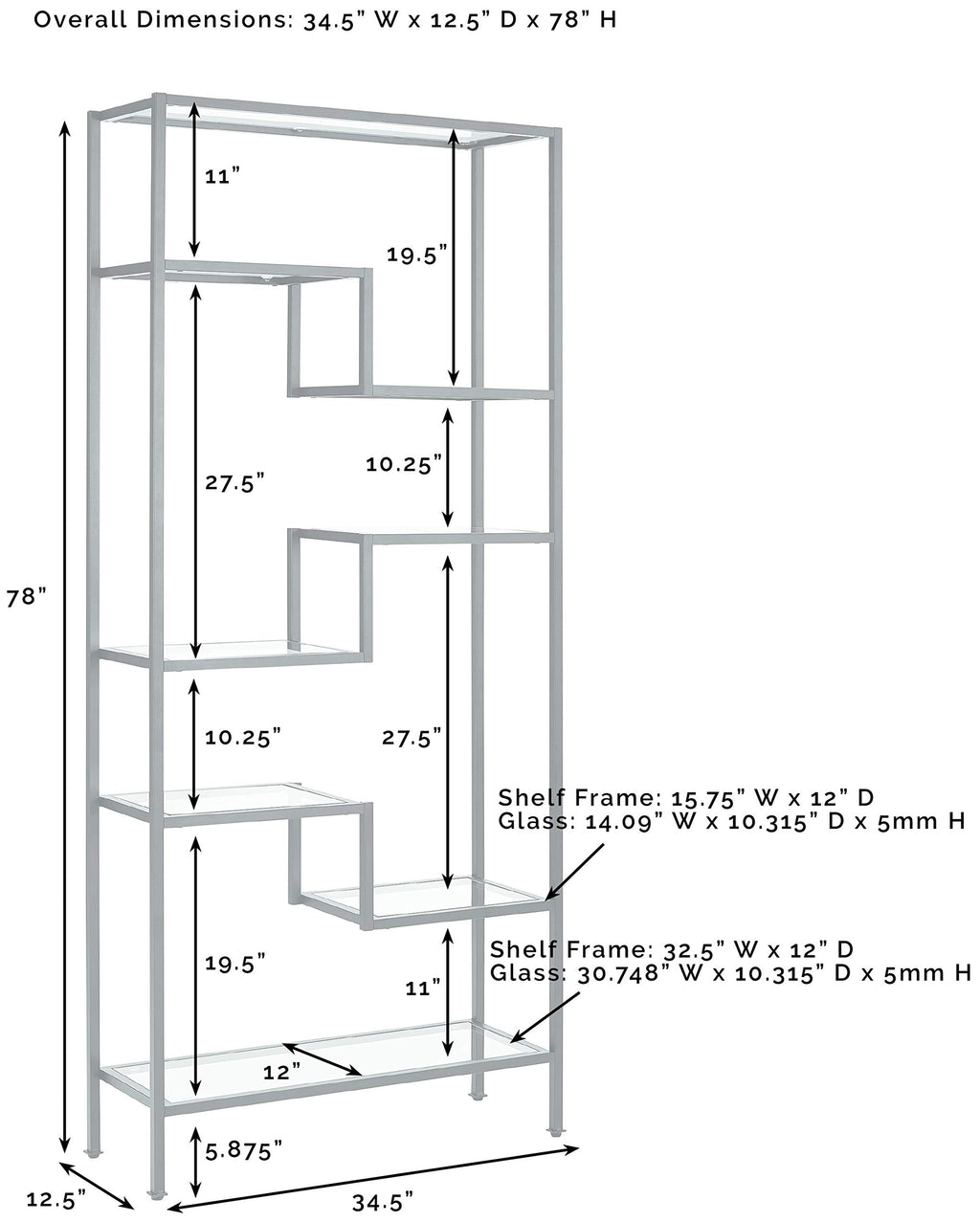 Crosley Furniture Sloane Bookshelf With Glass Shelves, Bookcase Storage, Matte Black