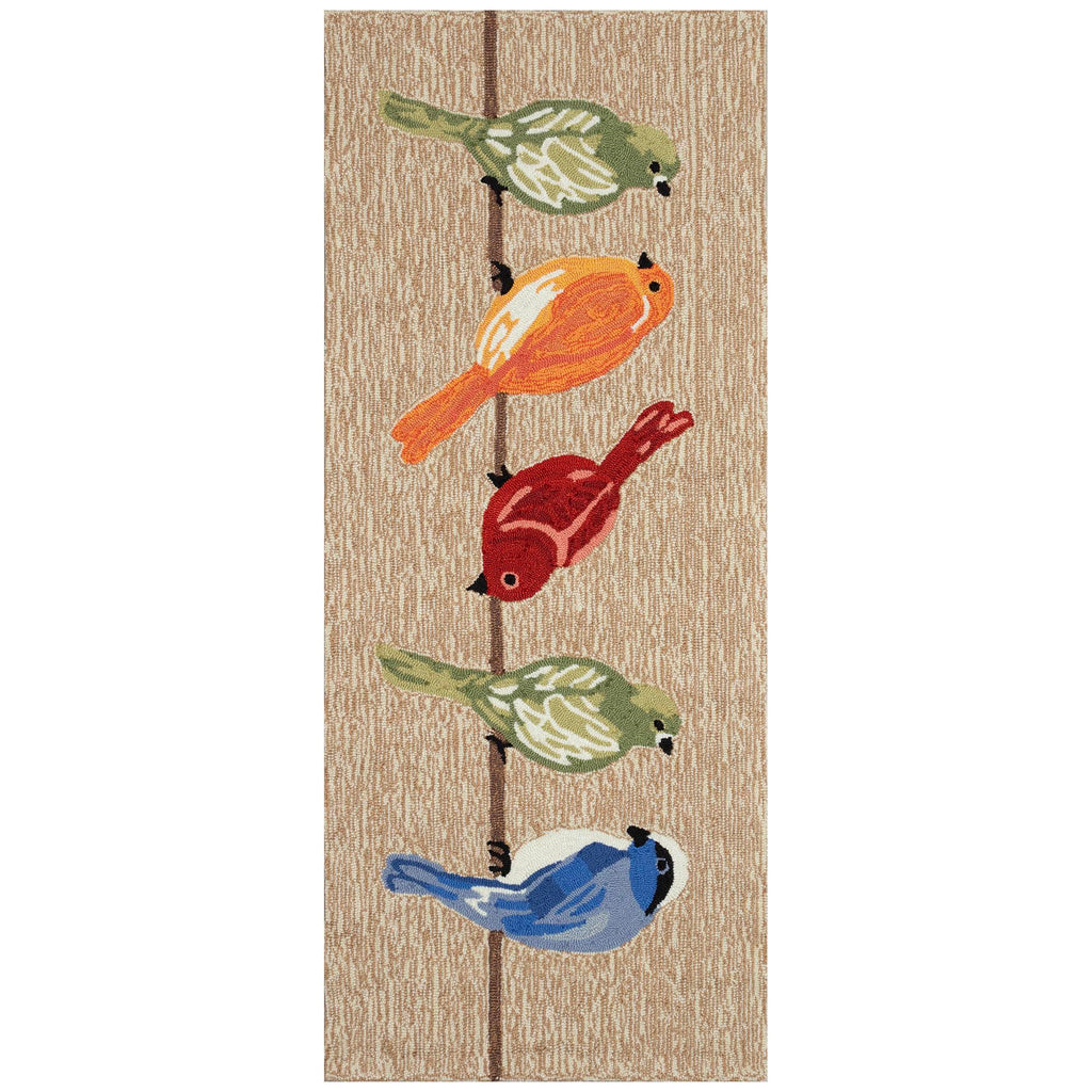 Liora Manne Frontporch Indoor/Outdoor Hand Tufted Durable Area Rug - Transitional Casual Home Nature Neutral (Birds Neutral) (2' X 5')